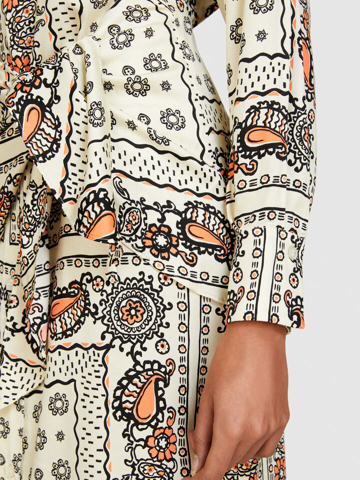 Printed shirt dress with sash - women's midi dresses - Multi-color | Sisley image number 5
